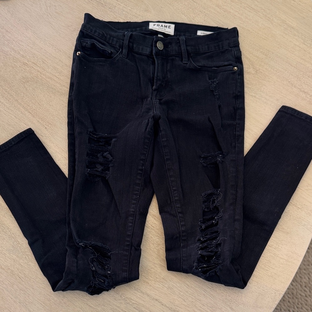 Frame Denim Women's Black Ripped Skinny Jeans